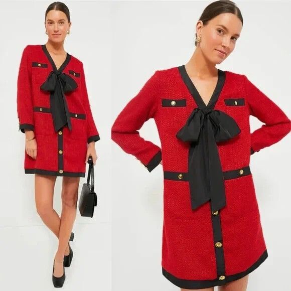 Tuckernuck Pomander Place NEW Coco red tweed bow dressSize Large